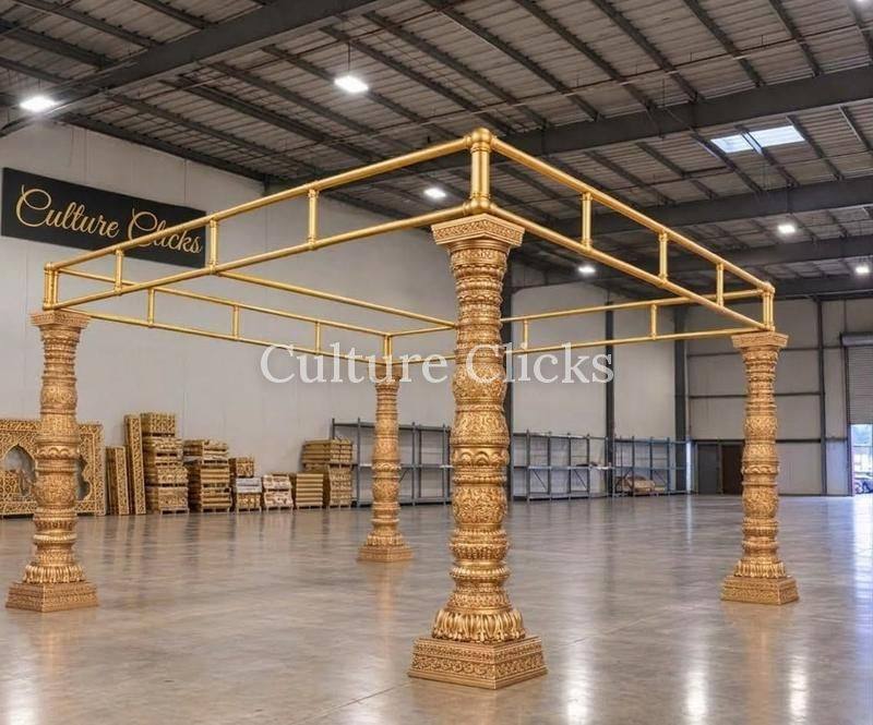 Gold carved-pillar mandap frame