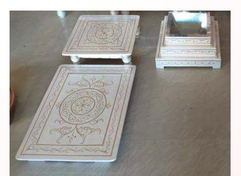 Meenakari painted wooden stool and floor seating pieces