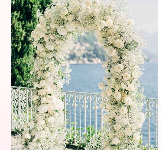 White rose and baby's breath flower arch